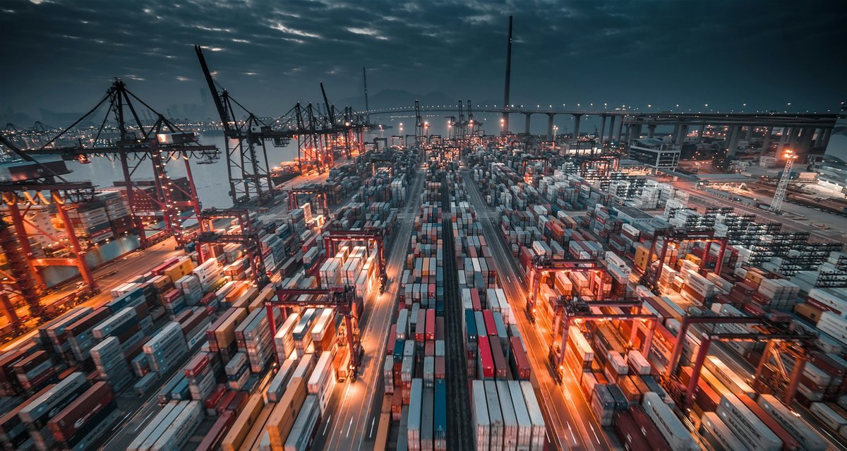 Container terminal at night